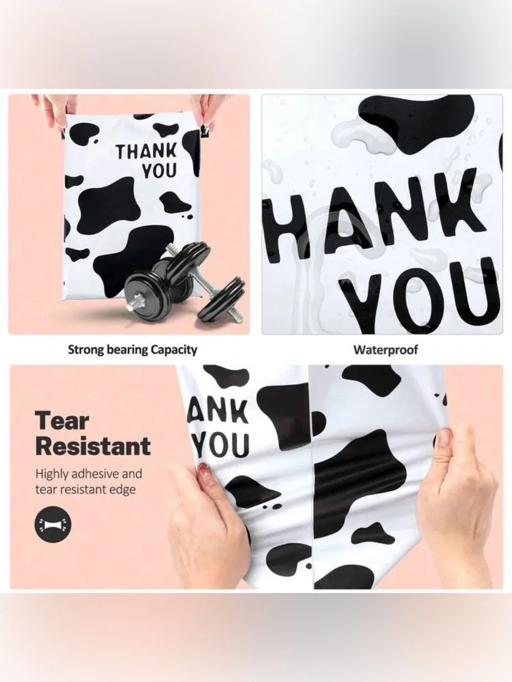 Set of 25 10”x13” Thank You Cow Print Poly Mailer